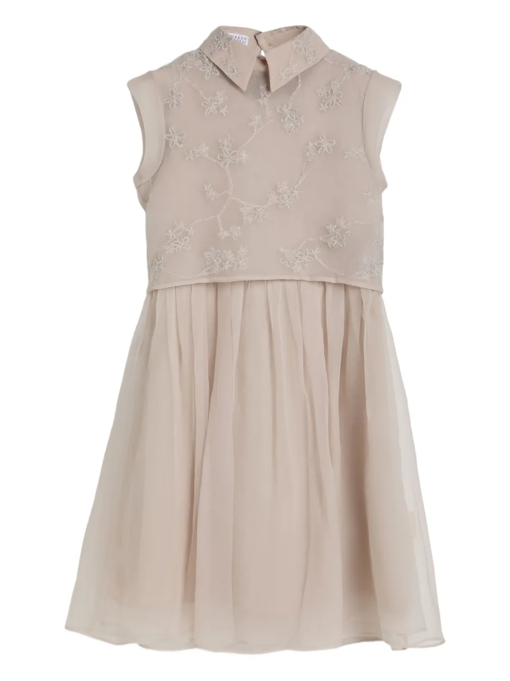 Brunello Cucinelli Kids flower-embroidered silk dress (set of two) - Toni neutri