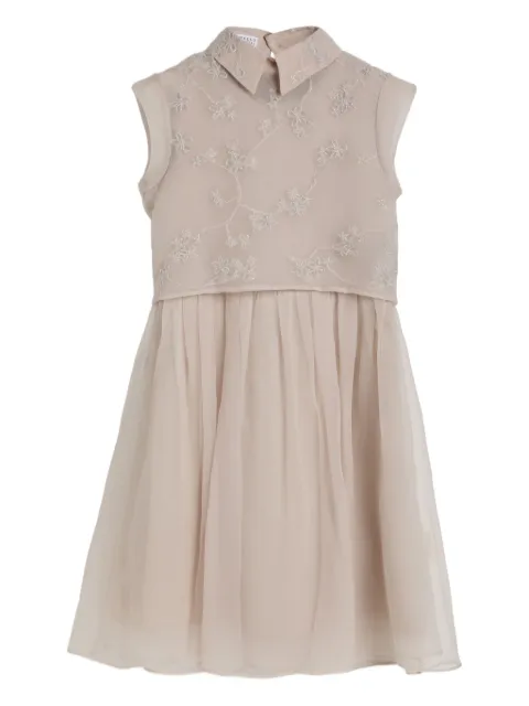 Brunello Cucinelli Kids flower-embroidered silk dress (set of two)