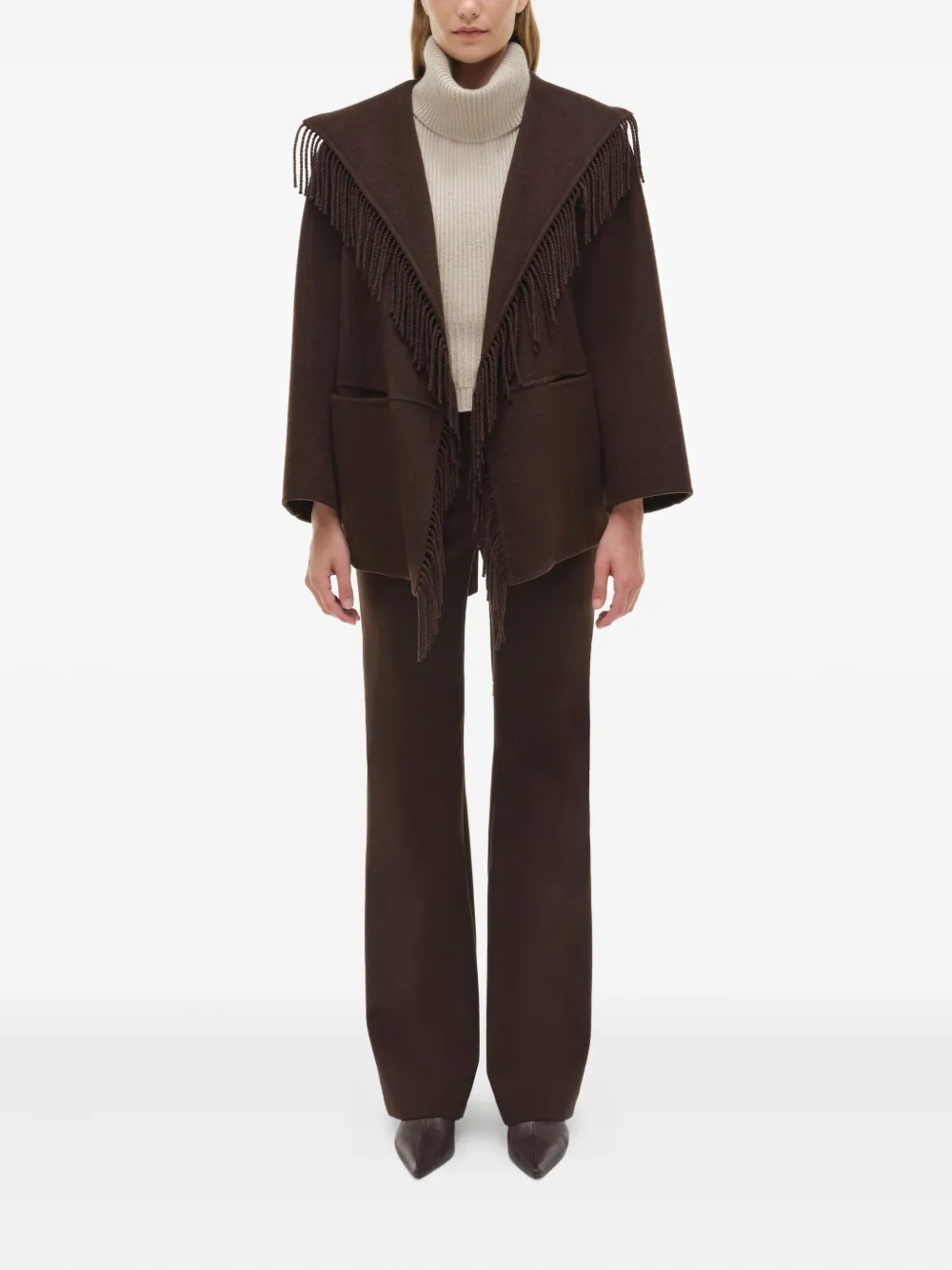 Simkhai Fringe-trimmed Coat In Brown