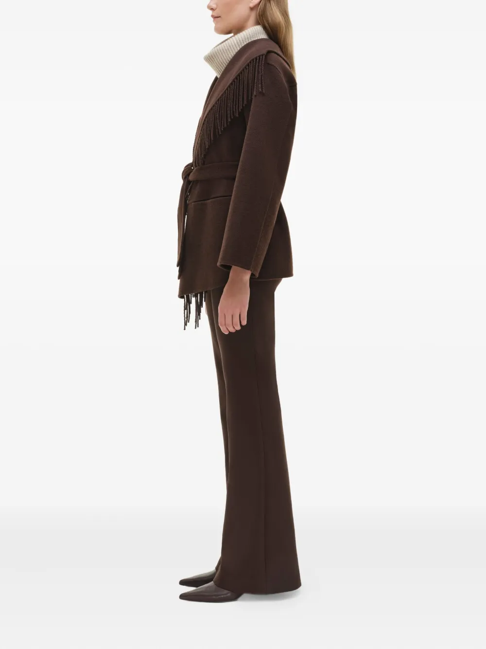 Simkhai Fringe-trimmed Coat In Brown