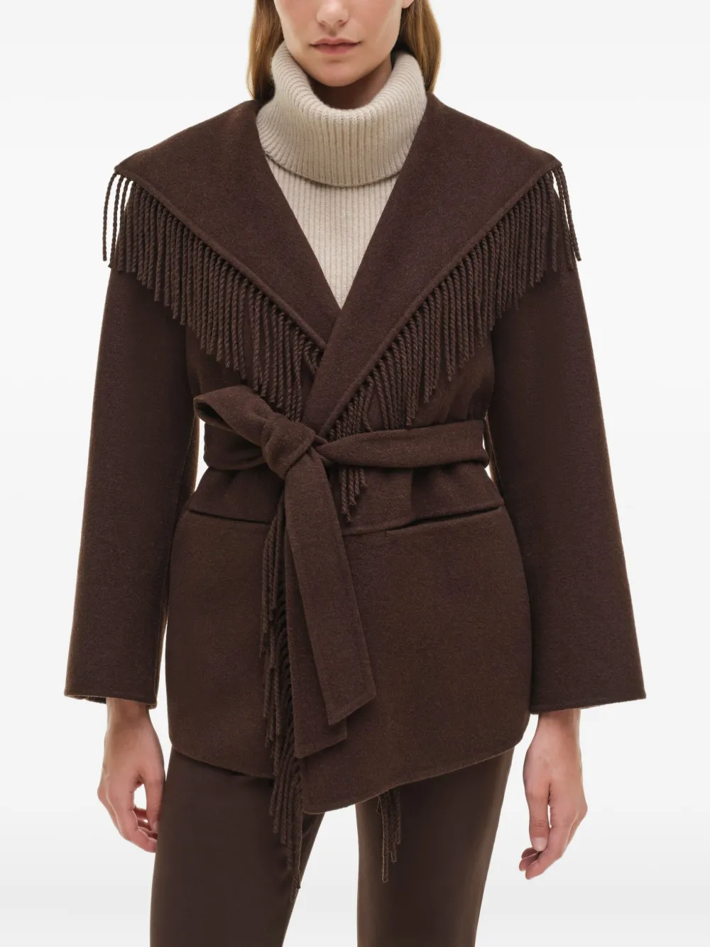 Simkhai Fringe-trimmed Coat In Brown