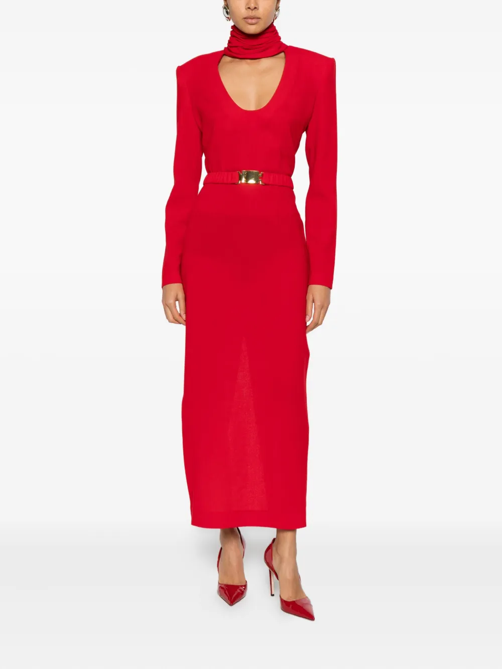 Rowen Rose belted roll-neck maxi dress - Rood
