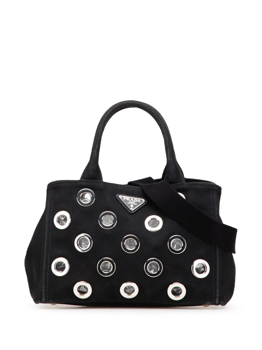 Prada Pre-Owned 2013-2025 スモール キャンバス カナパ グロメット サッチェルバッグ - ブラック Prada Pre-Owned 2013-2025 スモール キャンバス カナパ グロメット サッチェルバッグ - ブラック