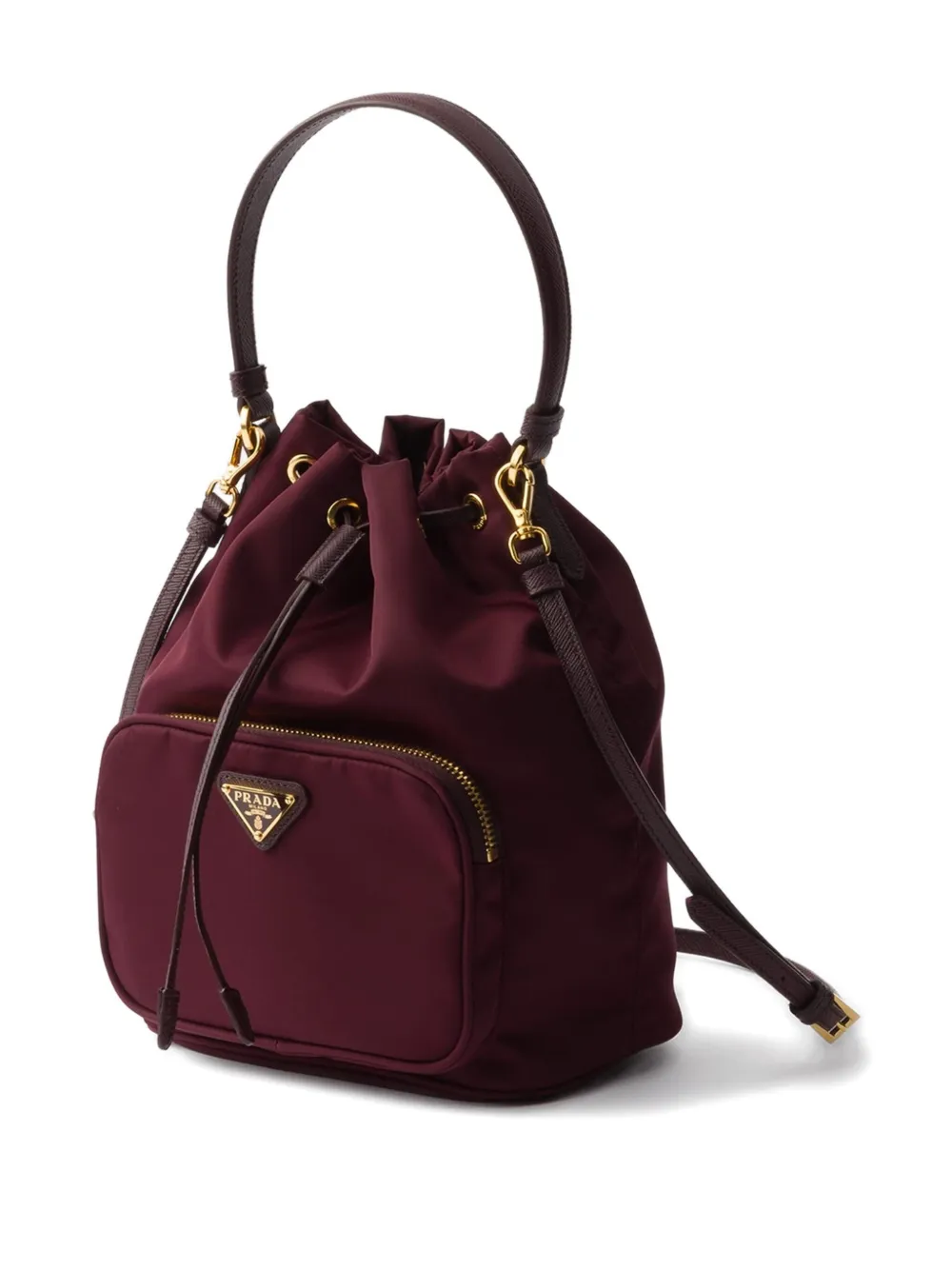 Prada leather-handle drawstring bucket bag Rood