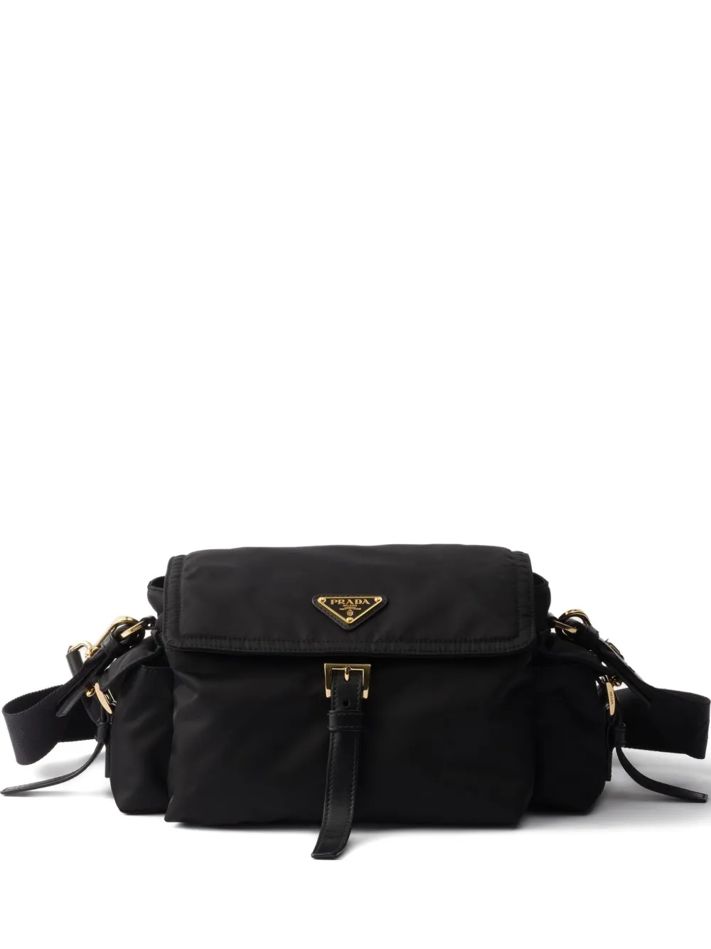Prada medium logo-plaque shoulder bag Zwart