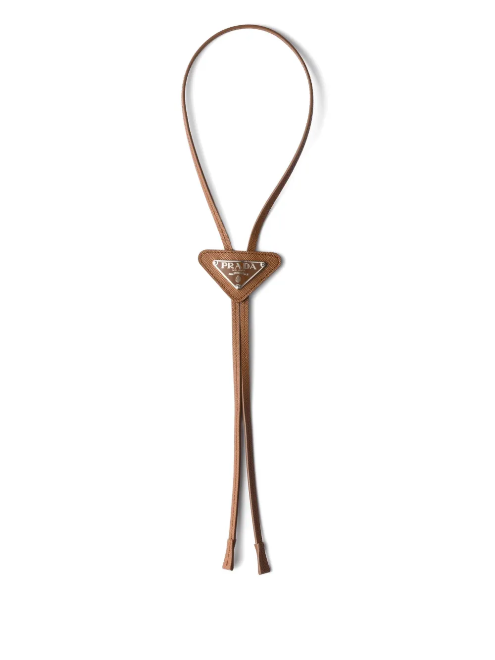 Prada Mens Brown Triangular Logo-plaque Leather Bolo T In Brown