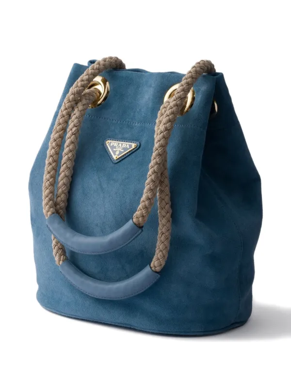 【PRADA】プラダ☆ロゴプレート バケットバッグ Prada ロゴプレート バケットバッグ S | ブルー | FARFETCH JP
