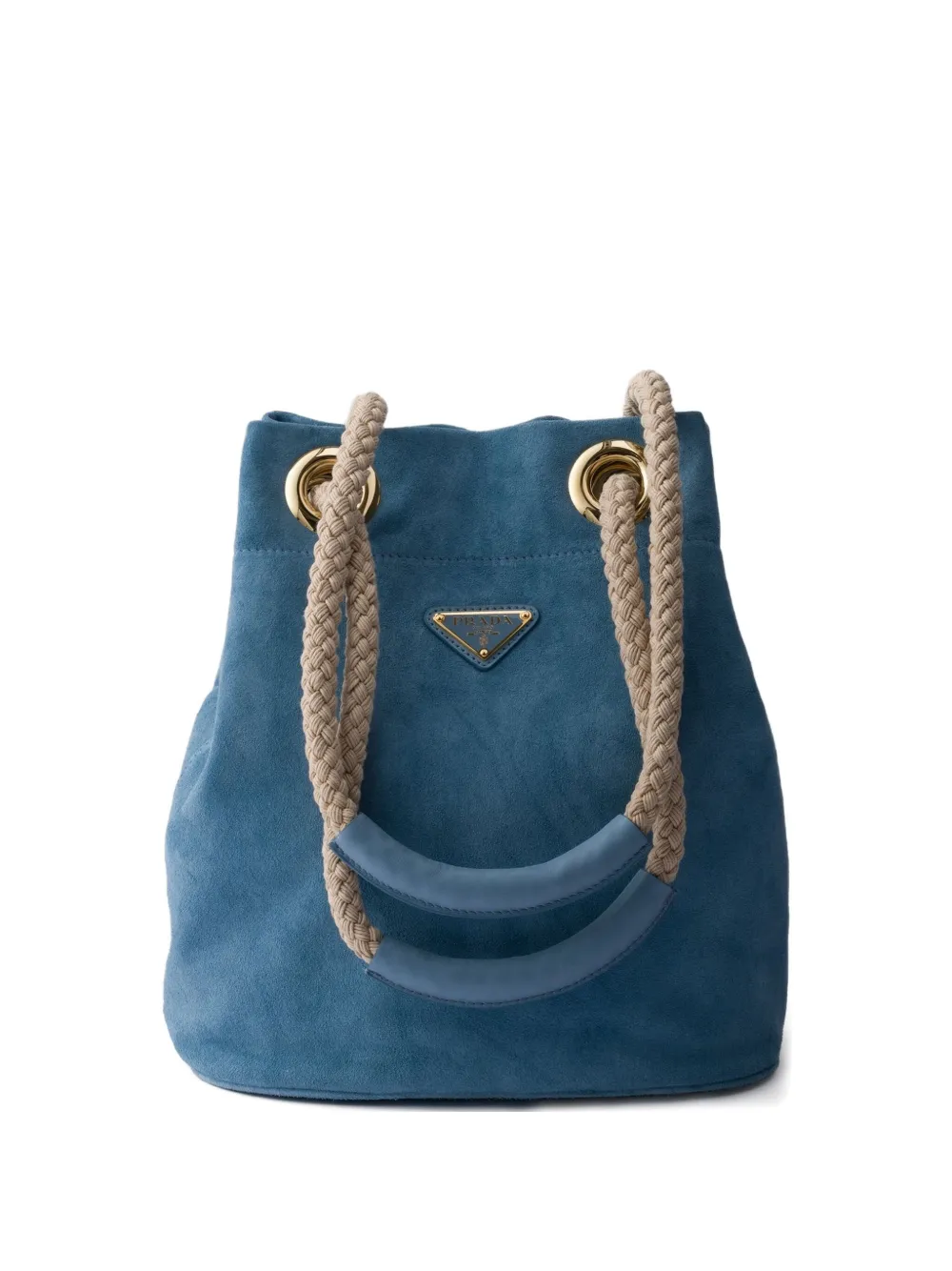 Prada Small Logo-plaque Bucket Bag In Blue