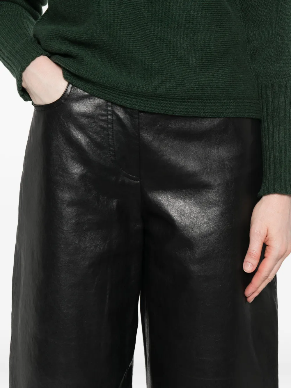 Weekend Max Mara Leather Panelled Trousers In Black