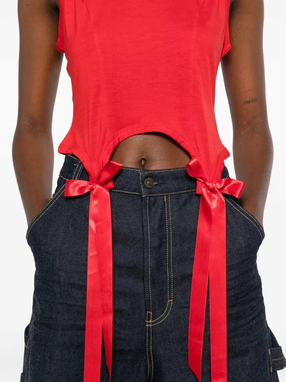 Simone Rocha Red Bow Tail Easy Tank Top In Red