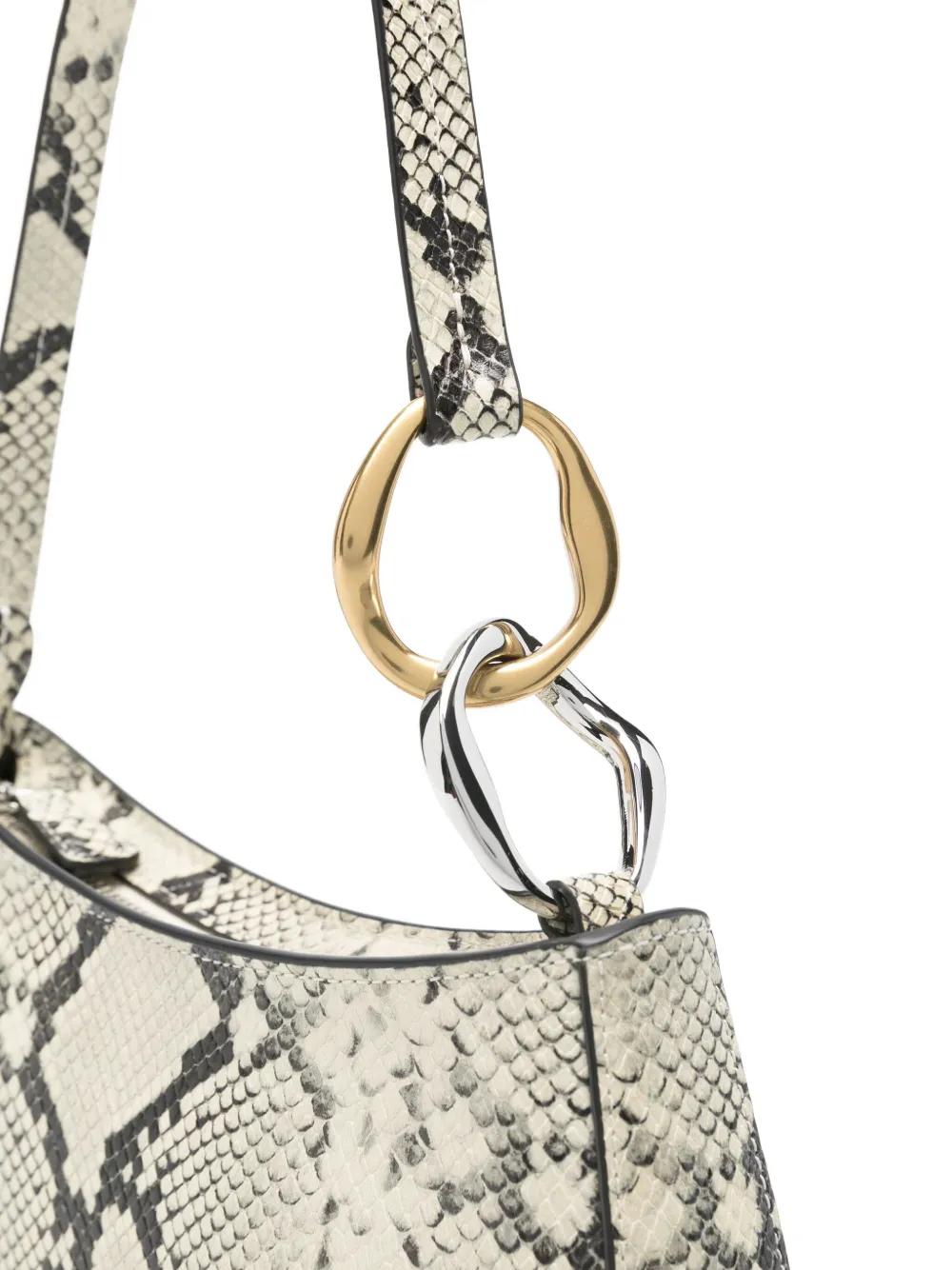 Staud Ollie Curved Python-embossed Leather Shoulder Bag In White
