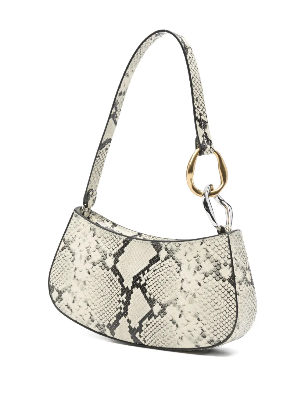 Staud Ollie Curved Python-embossed Leather Shoulder Bag In White