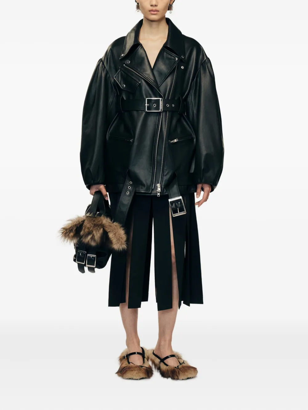 Simone Rocha chamarra de piel con cinturón | negro | Image 1