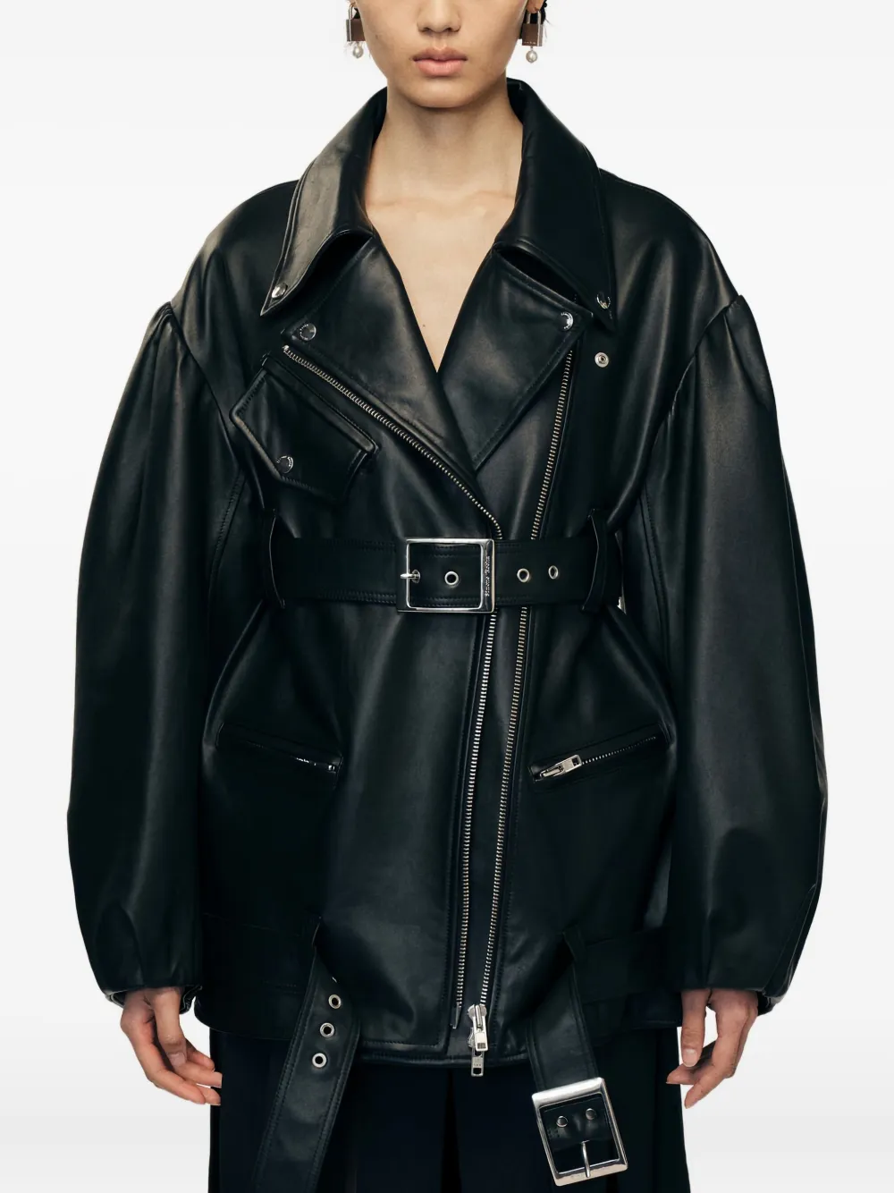 Simone Rocha belted leather jacket - Zwart