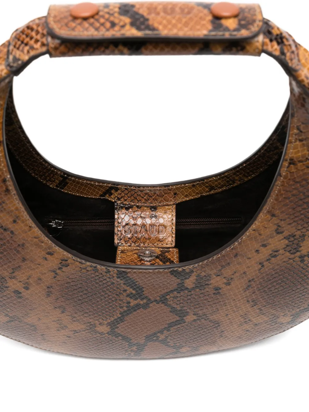 STAUD Moon shopper met slangen-effect en handvat Bruin