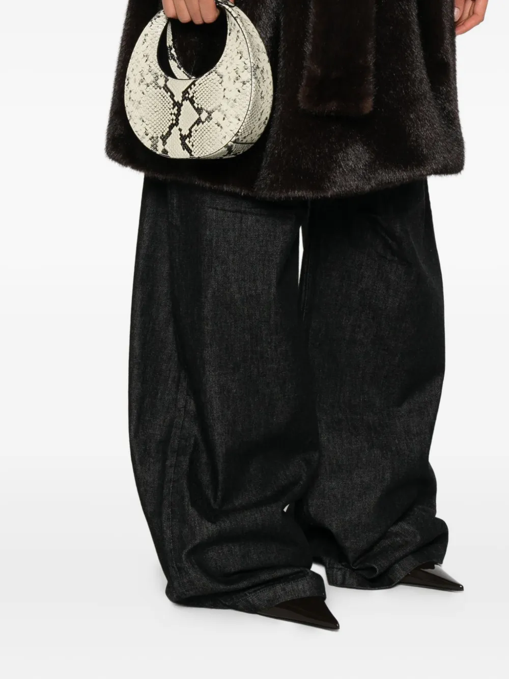 STAUD Goodnight Moon snakeskin top-handle tote bag - Wit