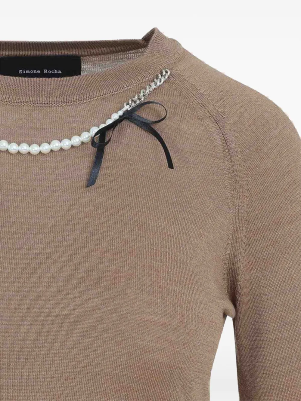 Simone Rocha Trui met parelketting en strik Beige