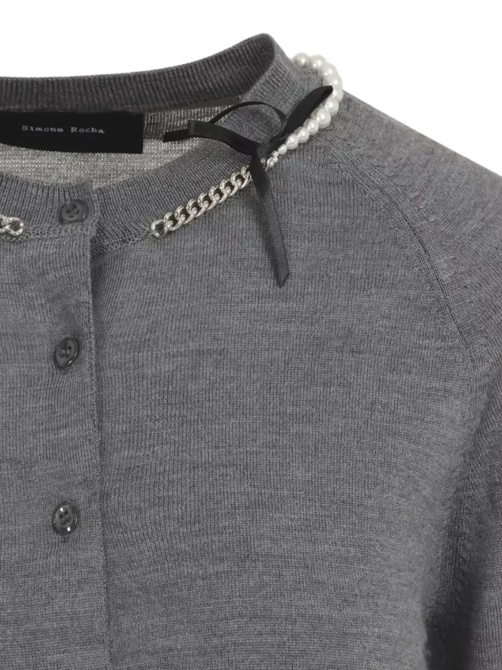 Simone Rocha Pearl-embellishment Cardigan In Gray