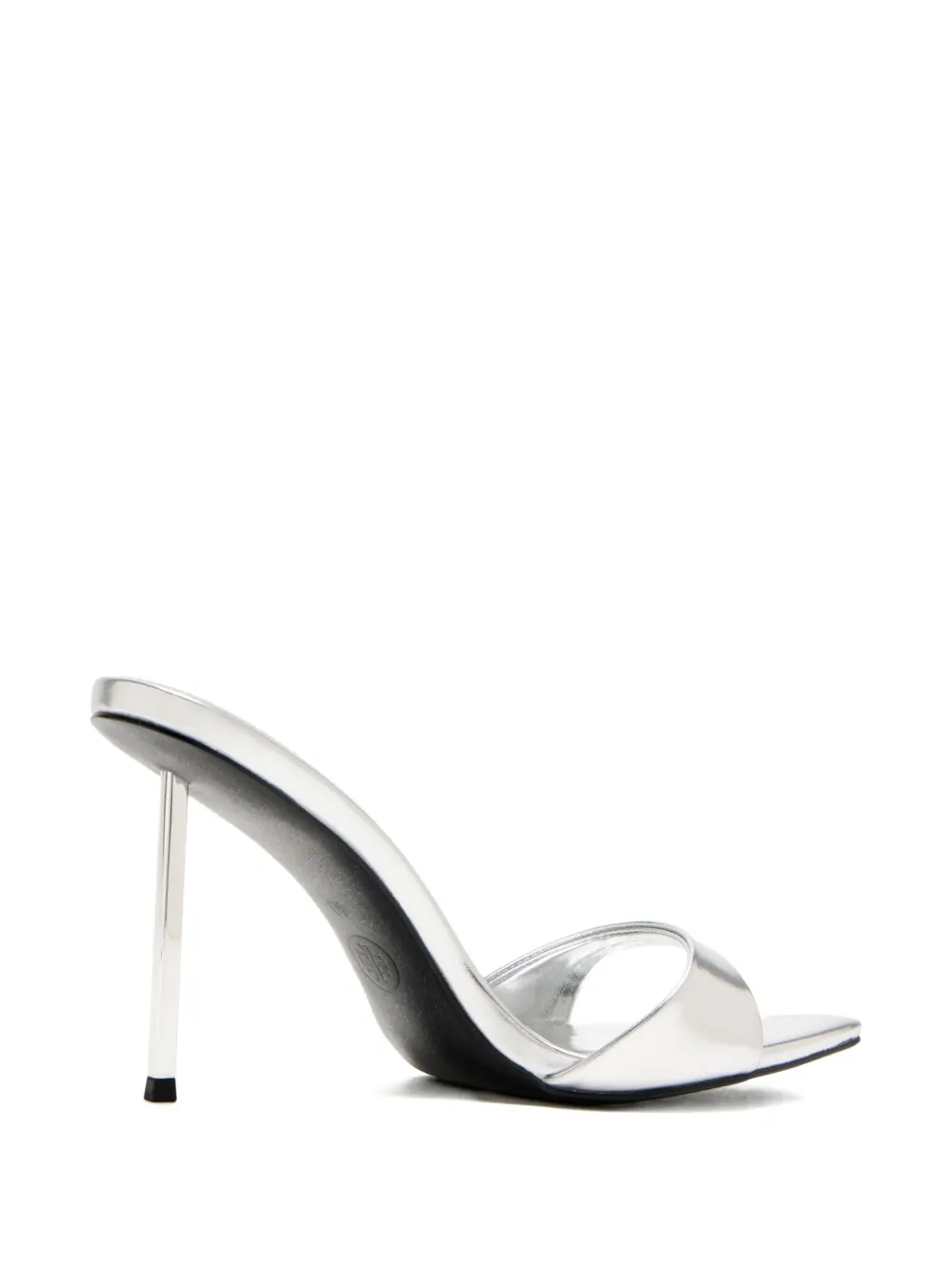 Femme La 100mm Whiskey Metallic Stiletto Mules In Silver