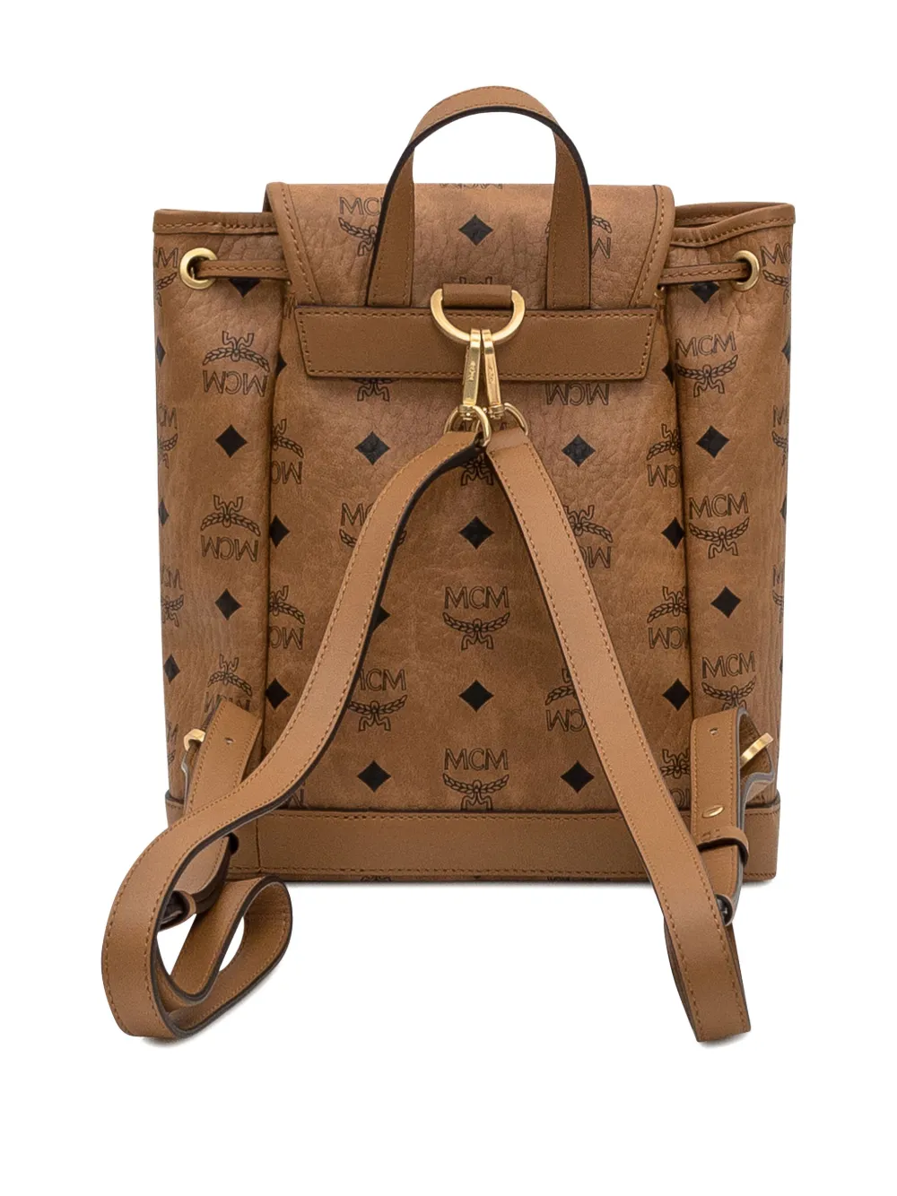 Mcm Monogram Buckle Backpack In Brown