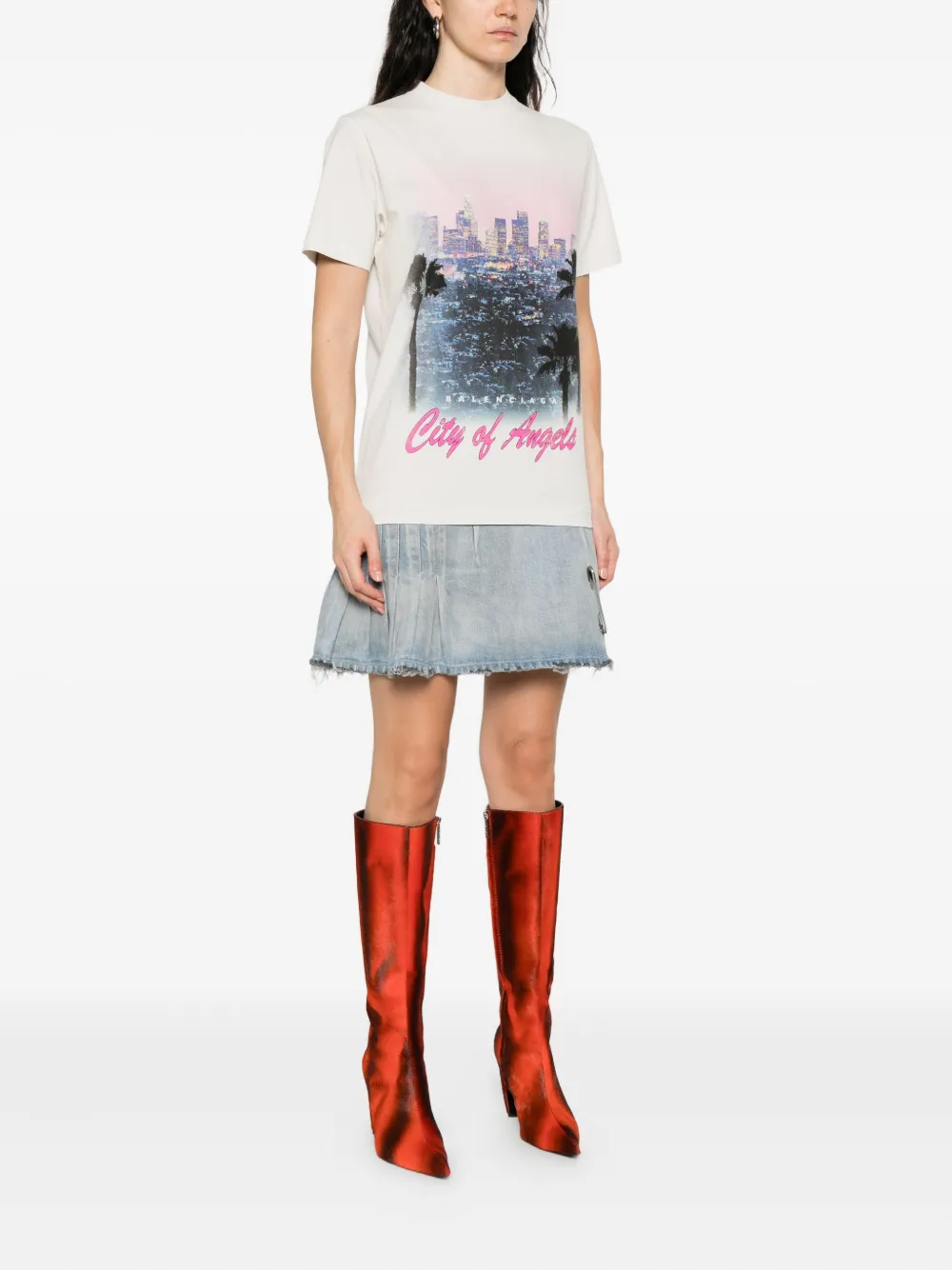 Balenciaga graphic-print layered mini dress Beige