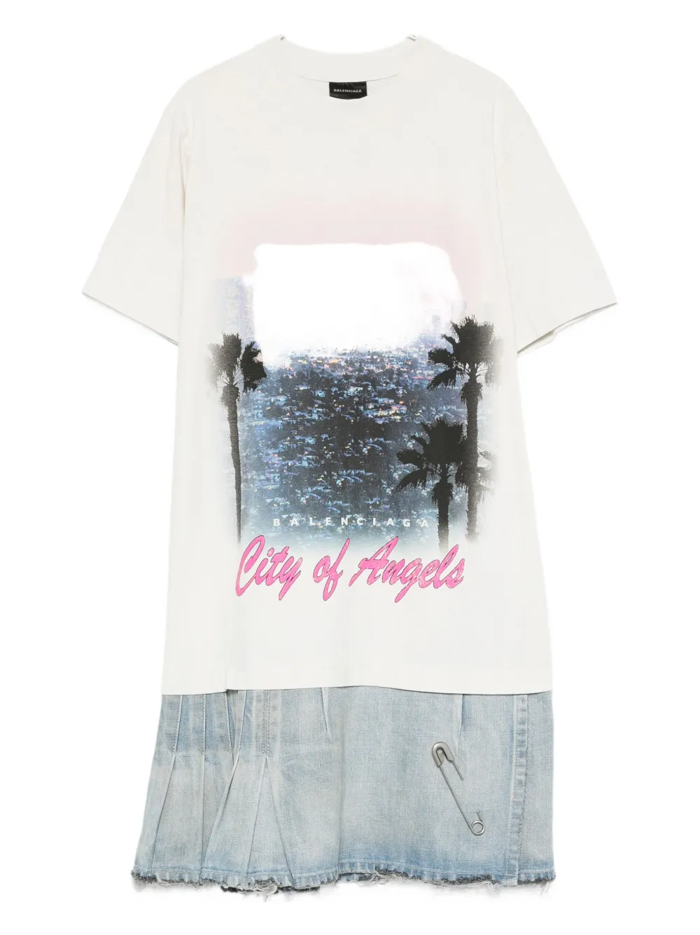 Balenciaga graphic-print layered mini dress Beige