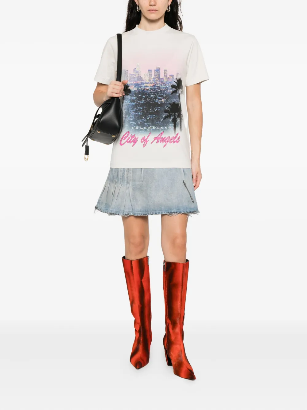 Balenciaga graphic-print layered mini dress Beige