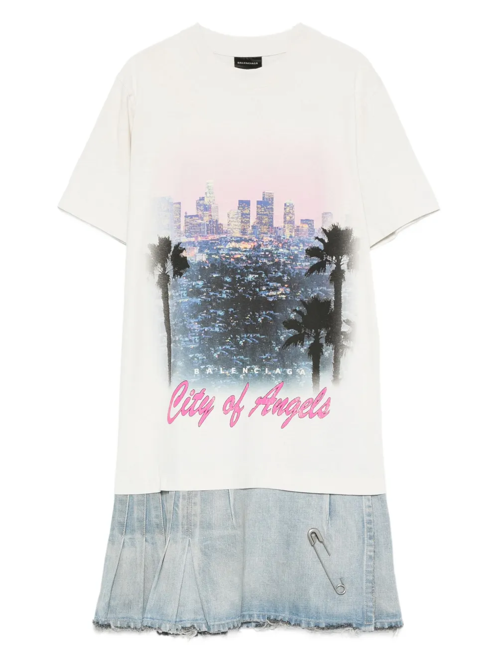 Balenciaga graphic-print layered mini dress Beige