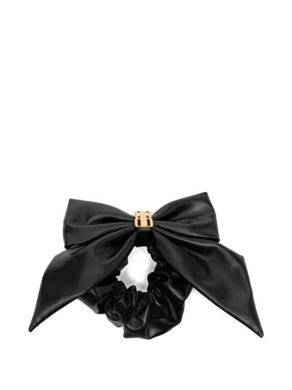 Balenciaga Clemence Xl bow-detail Leather Scrunchie Black