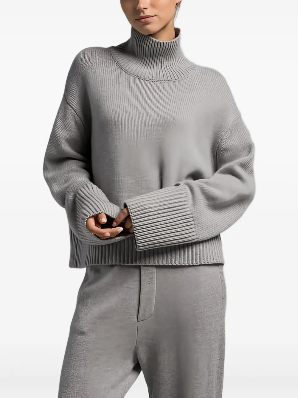 Lisa Yang High-neck Ribbed Sweater In Gray