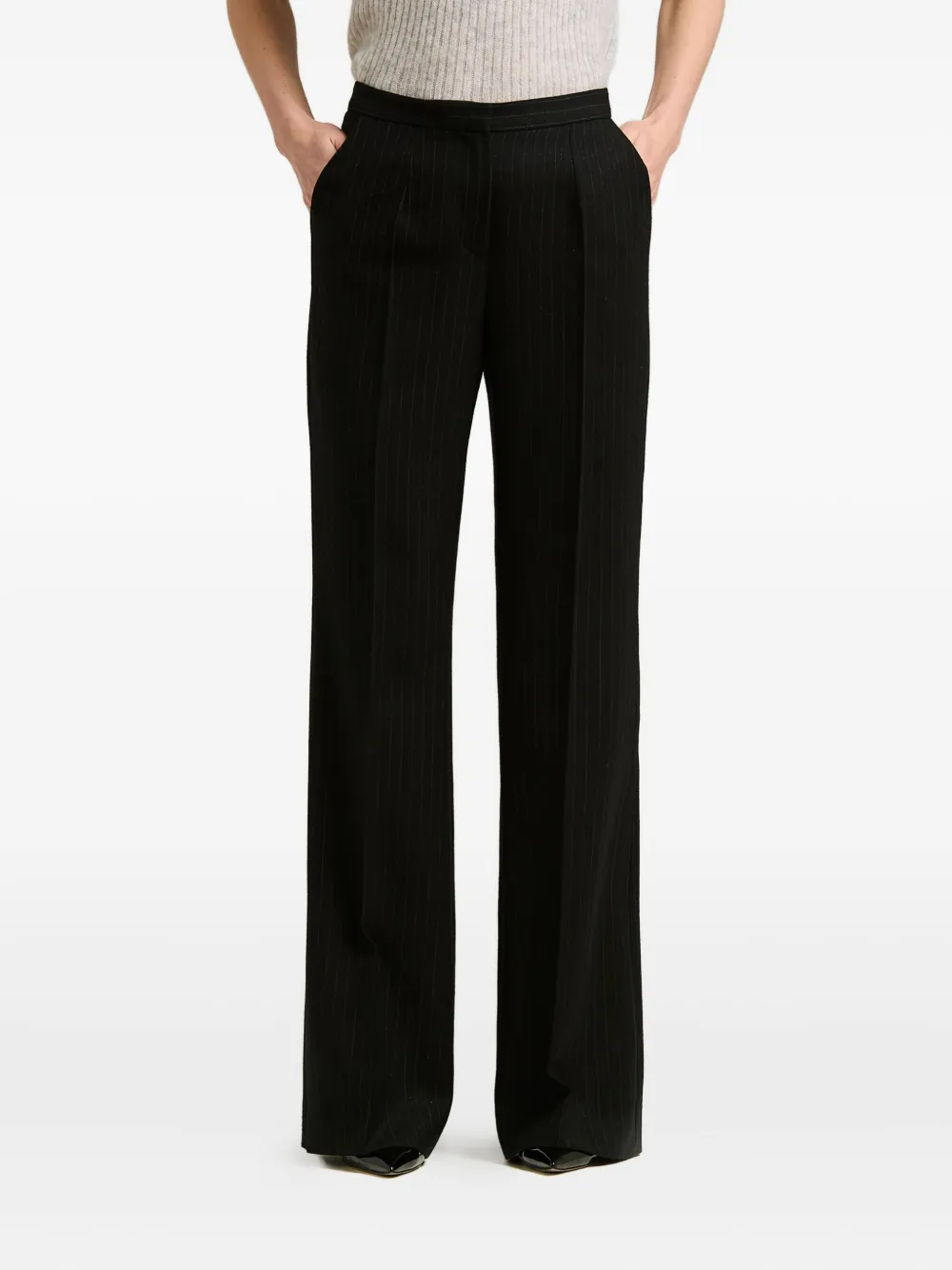 Kiton Pinstripe-print Pleated Trousers In Black