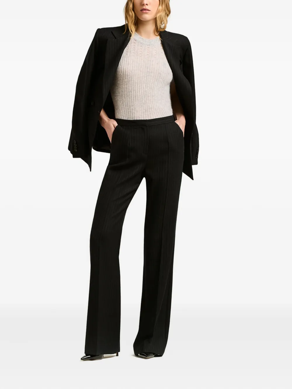 Kiton pinstripe-print pleated trousers - Zwart