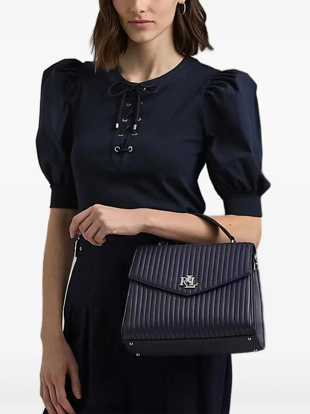 Lauren Ralph Lauren Farrah quilted top-handle cross body bag Blauw