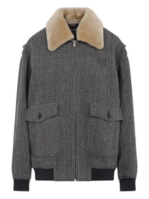 Miu Miu checked shearling-collar bomber jacket