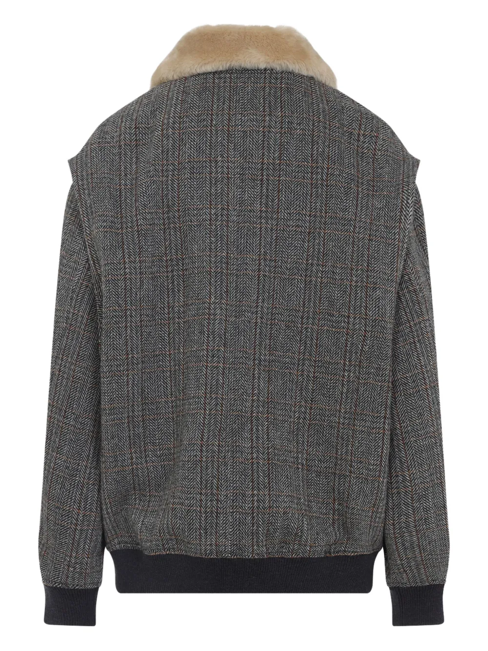 Miu checked shearling-collar bomber jacket Grijs