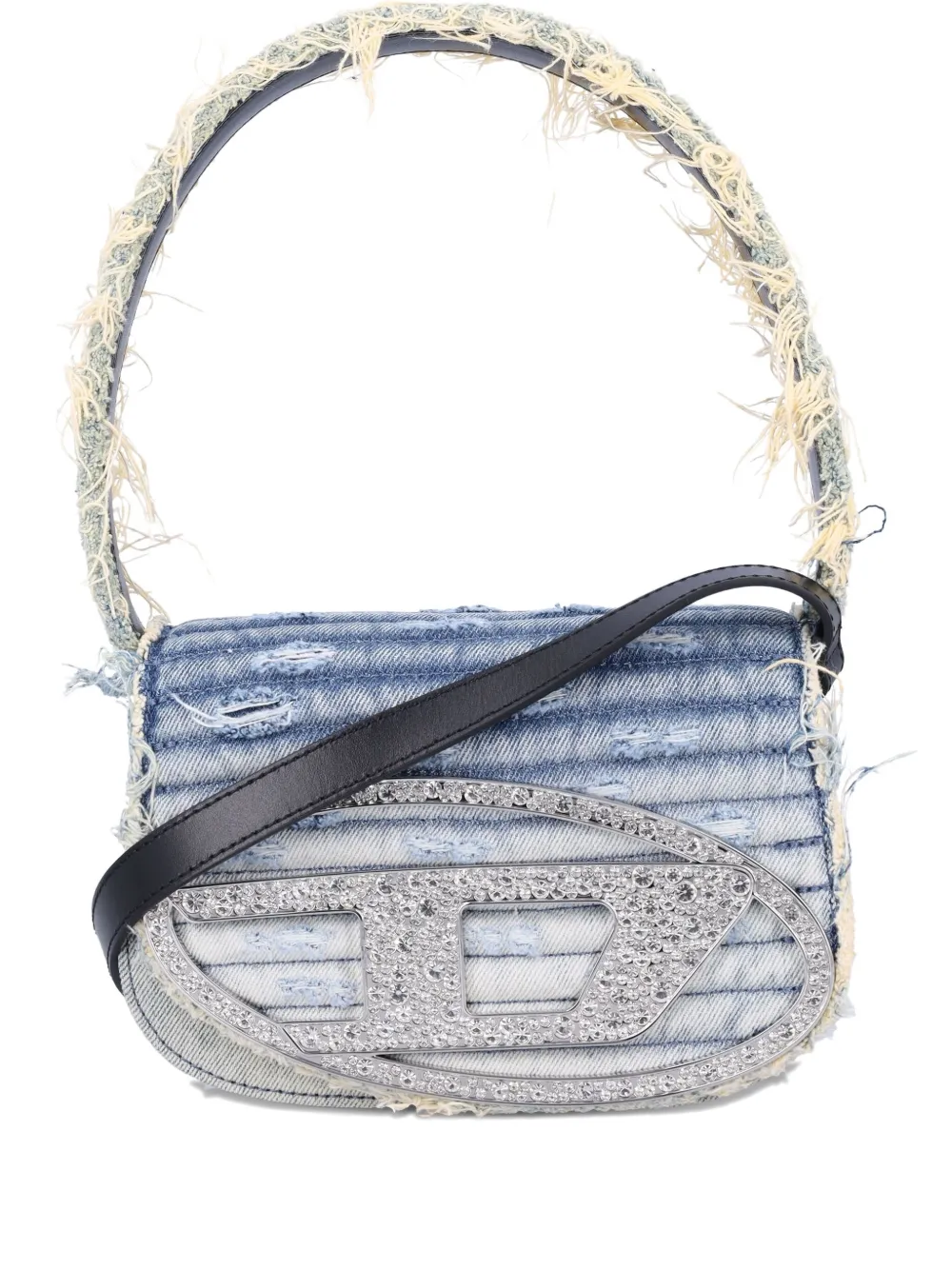 Diesel 1DR crystal-embellished denim shoulder bag Blauw