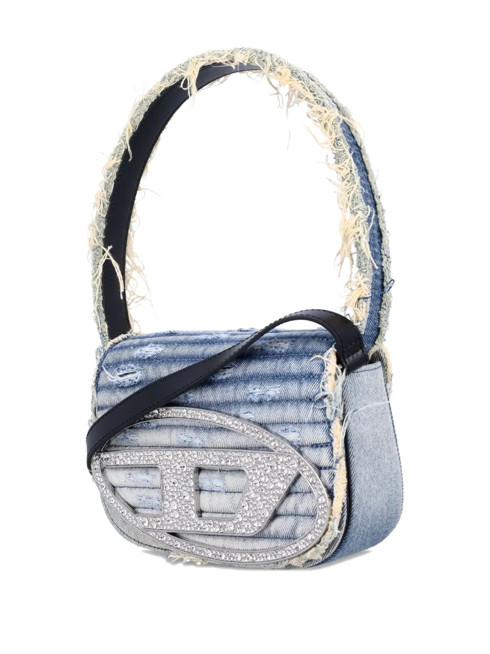 Diesel 1DR crystal-embellished denim shoulder bag Blauw