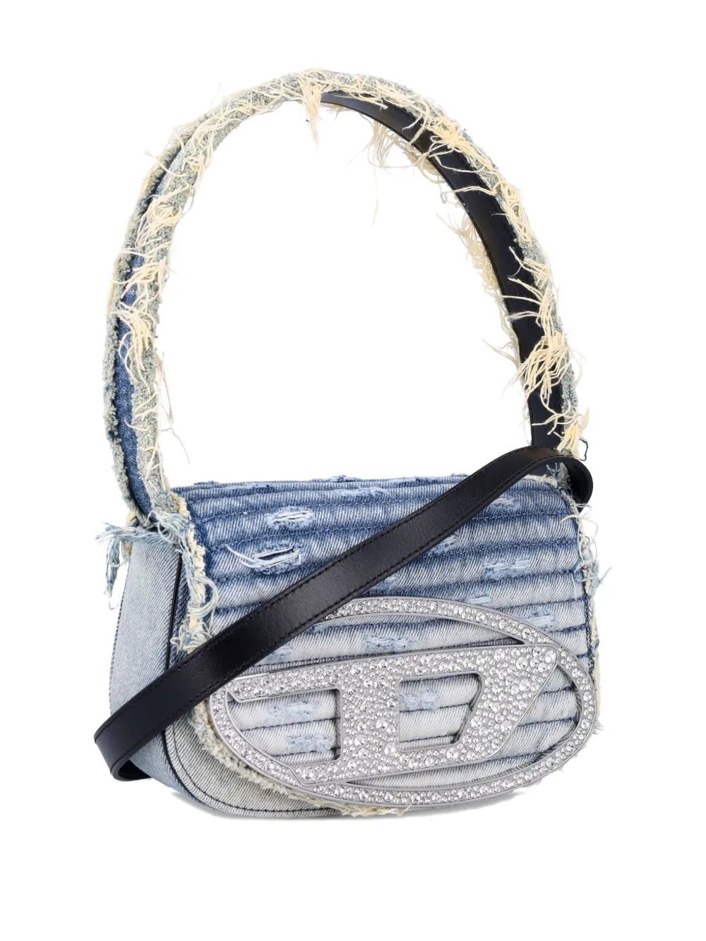 Diesel 1DR crystal-embellished denim shoulder bag Blauw