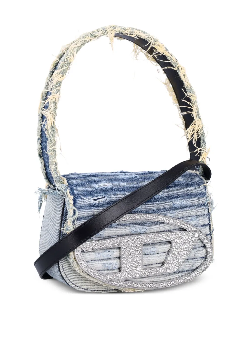 Diesel 1DR denim schoudertas verfraaid met kristallen Blauw