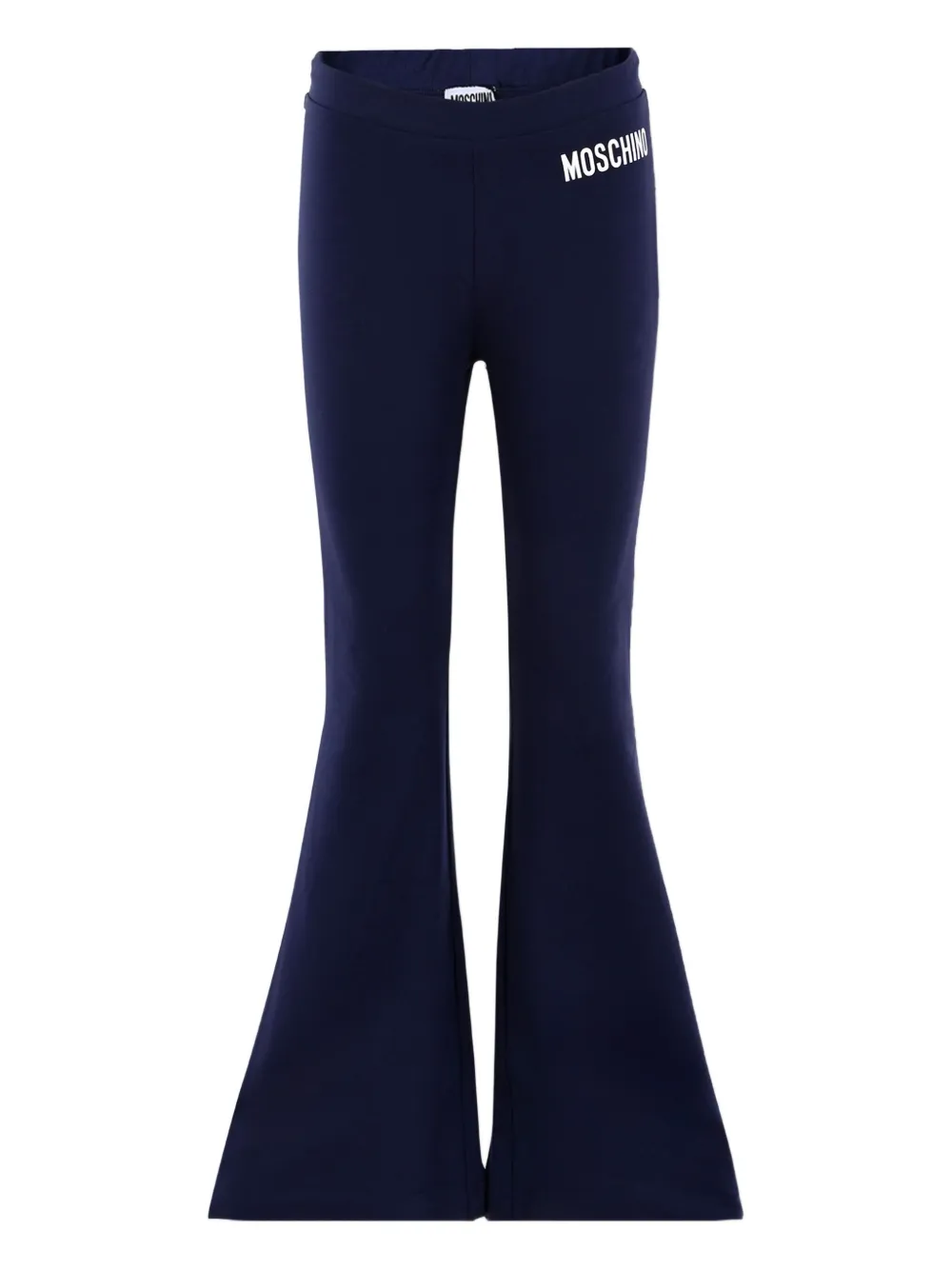Moschino Kids logo-waistband flared trousers Blauw