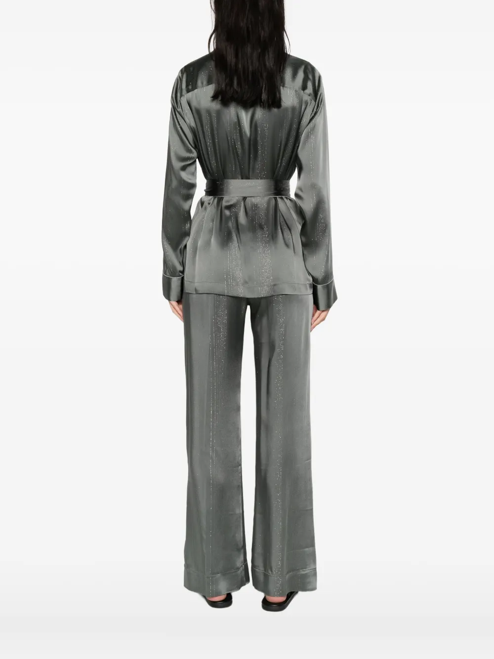 Forte Forte Pyjama Jacket In Silver Pinstriped Satin In Black