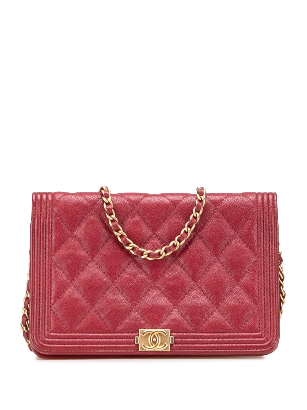 CHANEL Pre-Owned 2018-2019 マトラッセ キャビア ボーイ ウォレットオンチェーン ショルダーバッグ - レッド CHANEL Pre-Owned 2018-2019 マトラッセ キャビア ボーイ ウォレットオンチェーン ショルダーバッグ - レッド