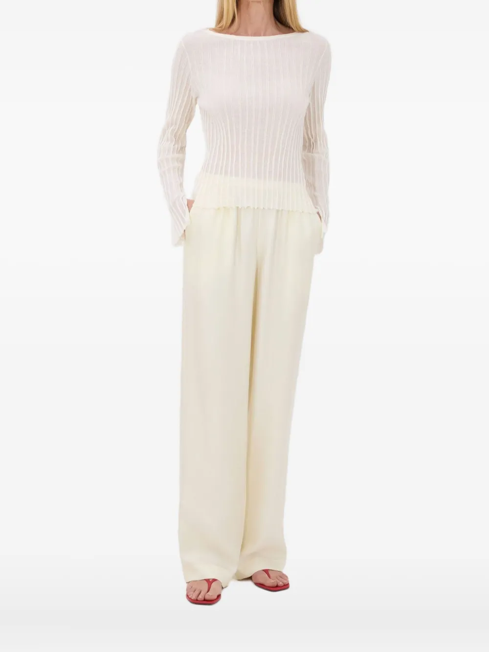 LouLou de Saison Mabille geribbeld T-shirt met boothals Beige