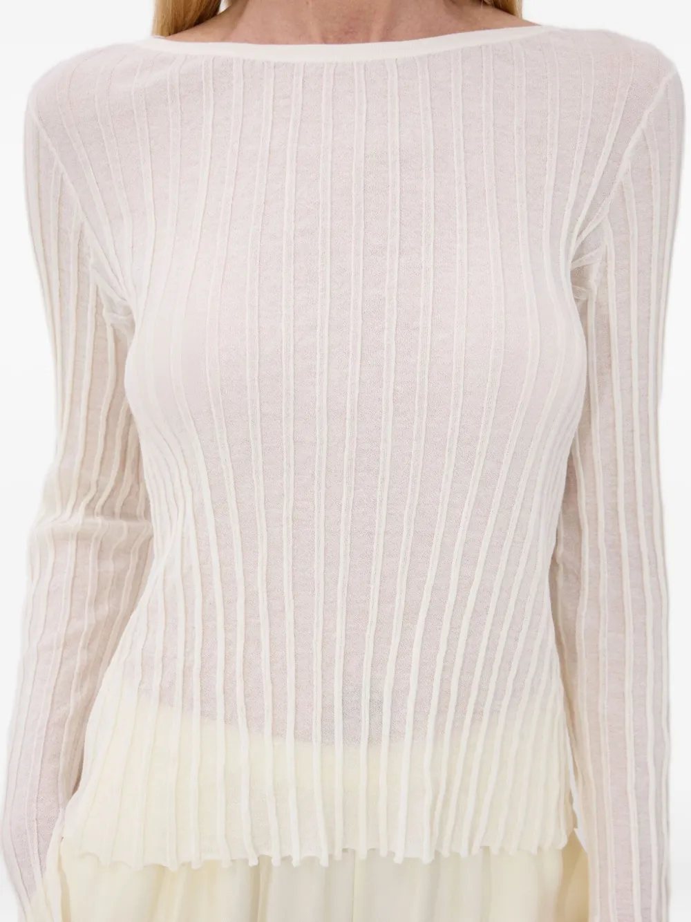 LouLou de Saison Mabille geribbeld T-shirt met boothals Beige