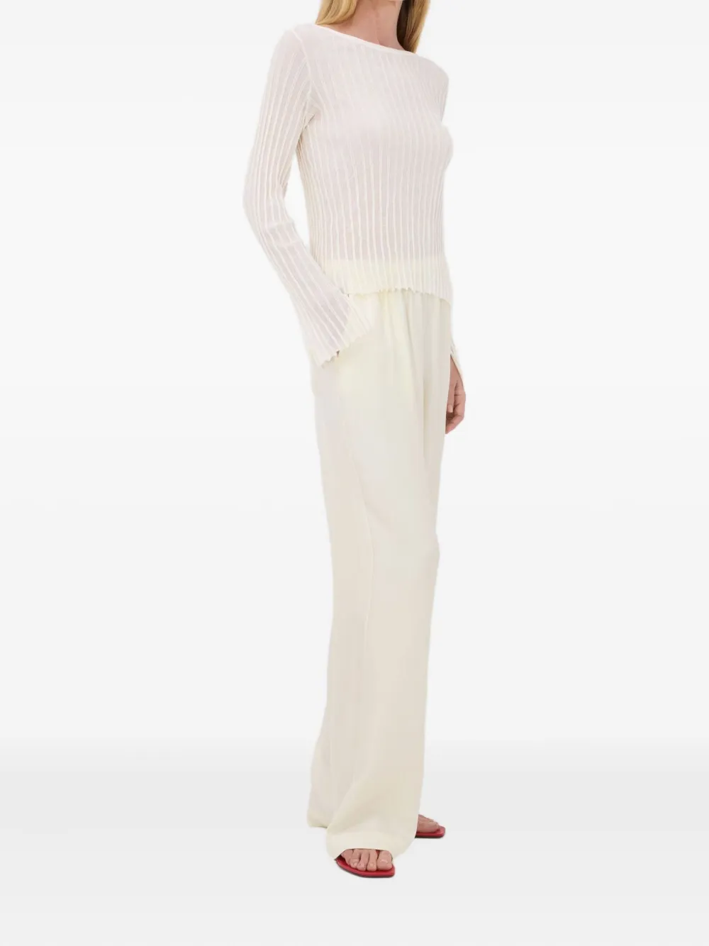 LouLou de Saison Mabille geribbeld T-shirt met boothals Beige