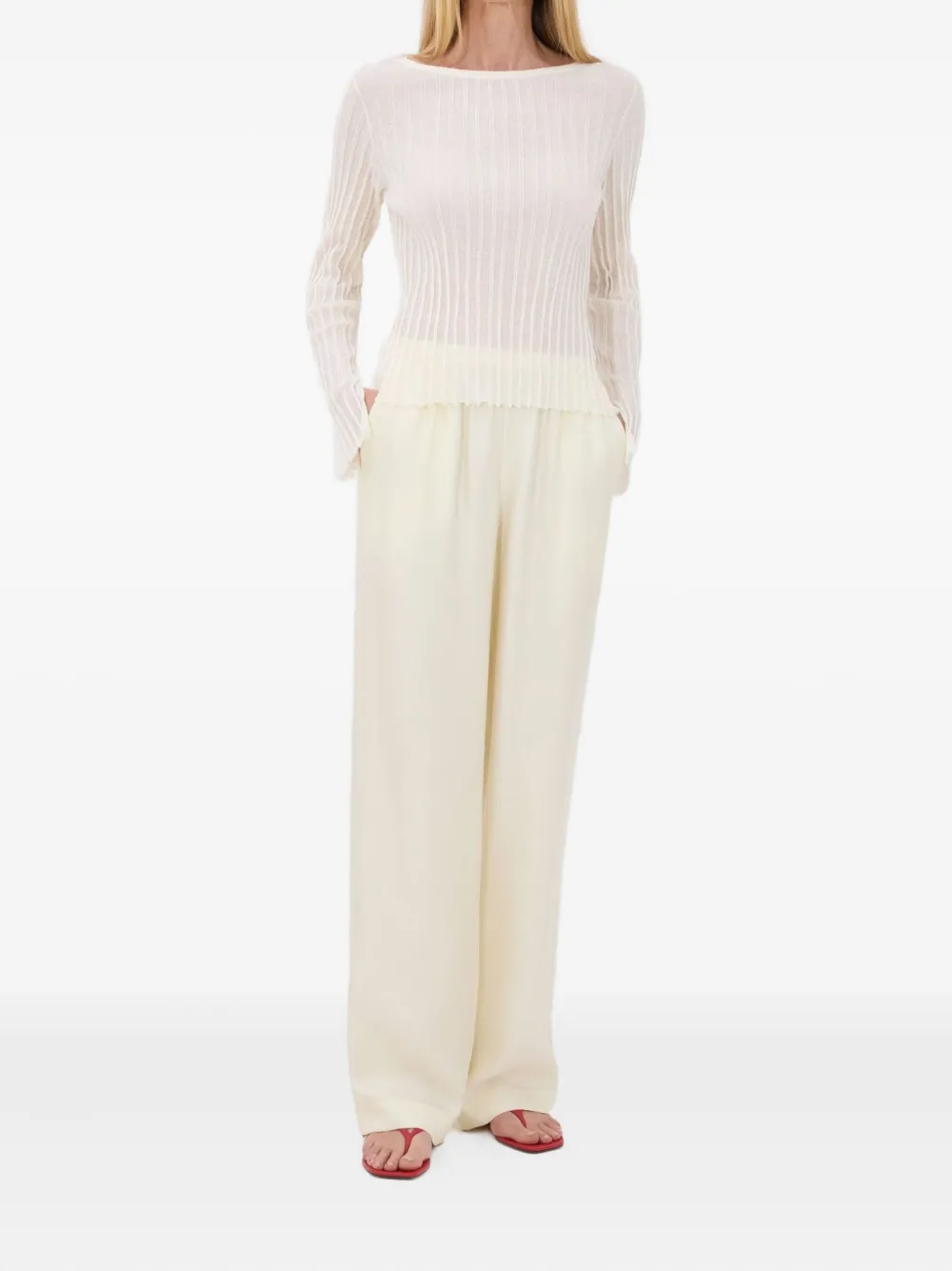 LouLou de Saison Mabille geribbeld T-shirt met boothals Beige