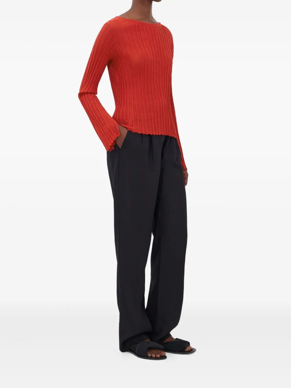 LouLou de Saison Mabille geribbelde top met boothals Rood