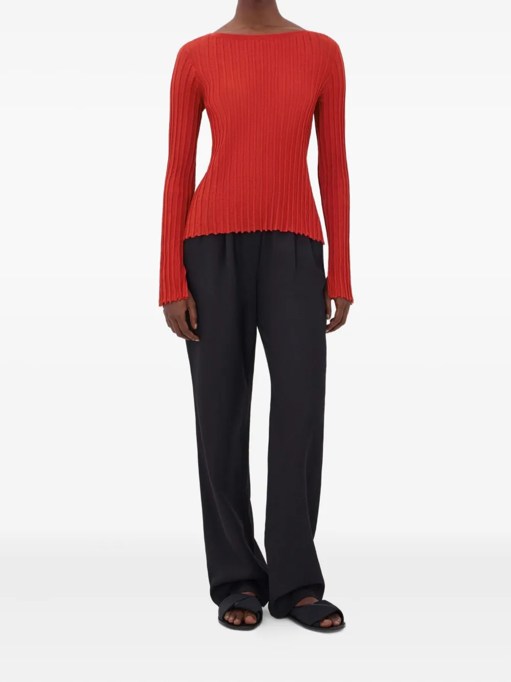LouLou de Saison Mabille geribbelde top met boothals - Rood