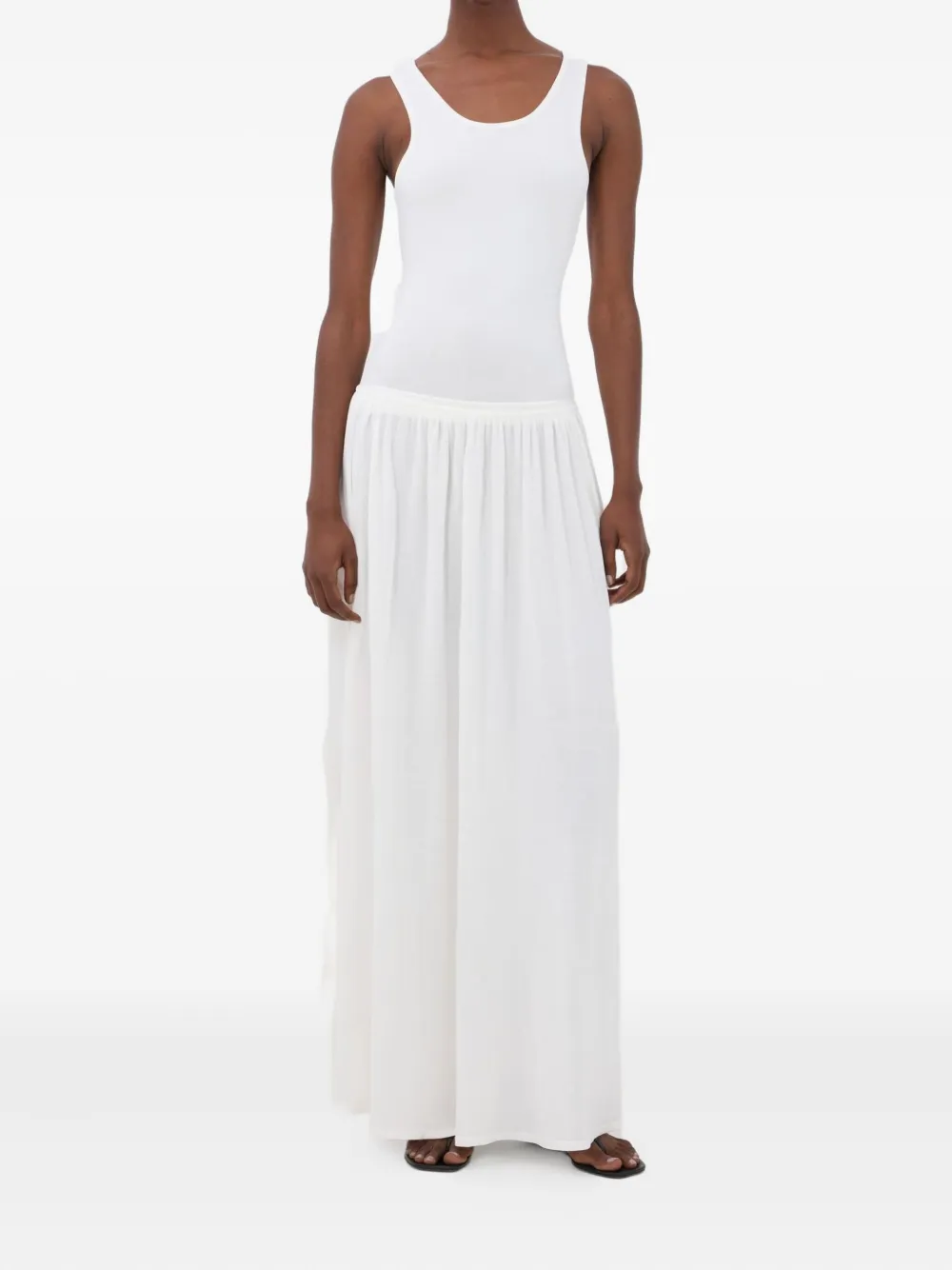 LouLou de Saison Jada maxi-jurk met gesmockte rok - Wit