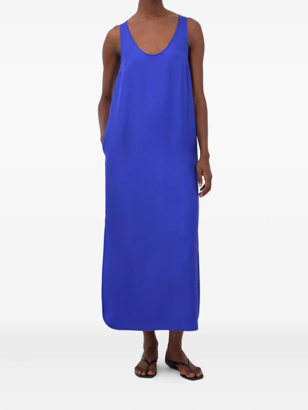 LouLou de Saison Maxi-jurk met diepe ronde hals en split - Blauw